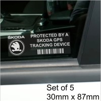 5 x Skoda GPS Tracking Device Security WINDOW Stickers 87x30mm-Fabia,Octavia,Citigo,Roomster,Rapid,Superb,Yeti-Car,Van Alarm Tracker